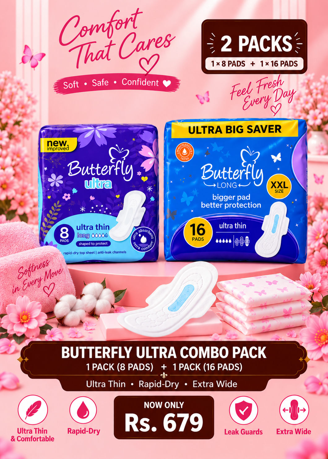 Butterfly Ultra Combo Pack – 8 + 16 Pads | 24 Pads