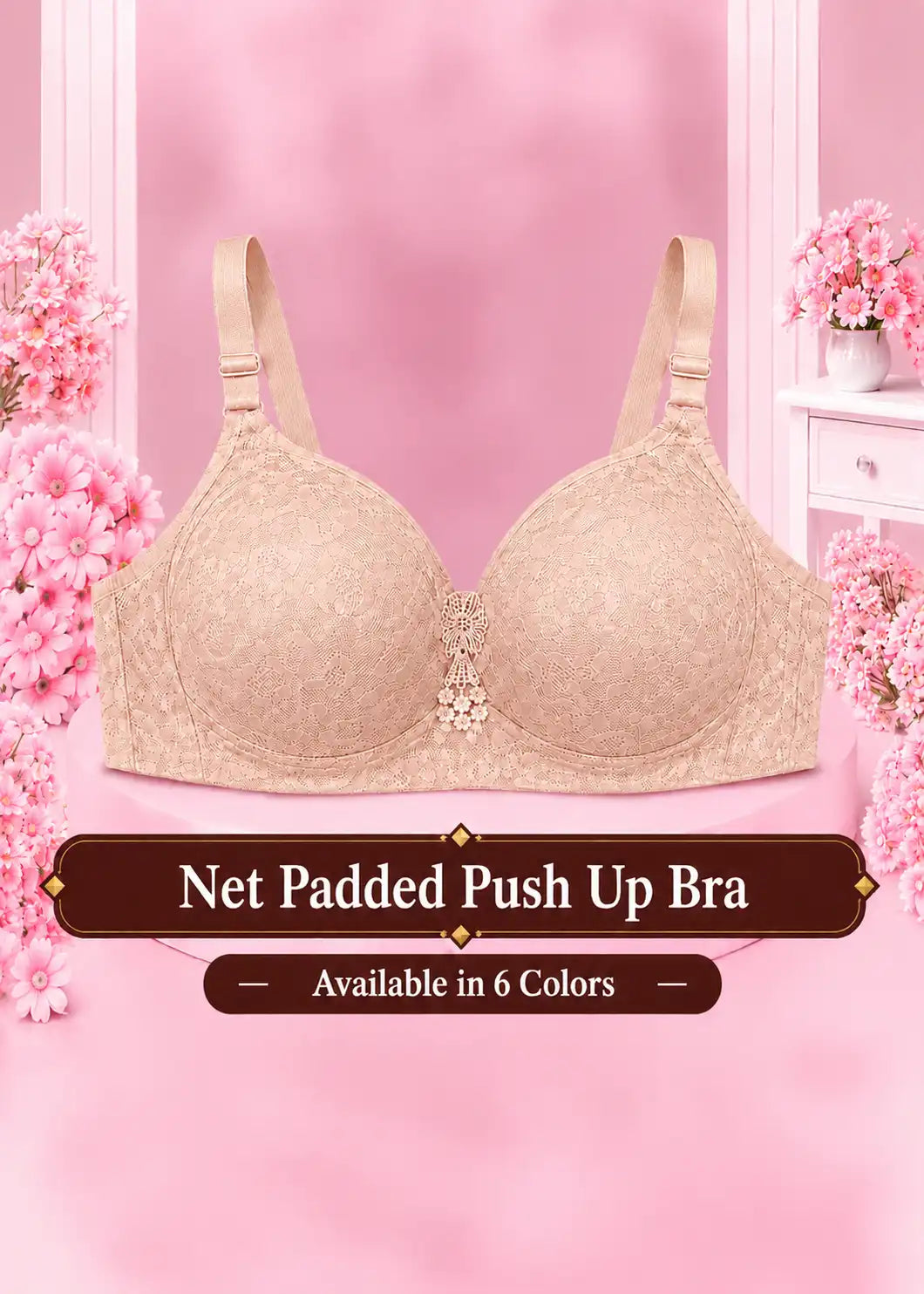 Net Padded Push Up Bra