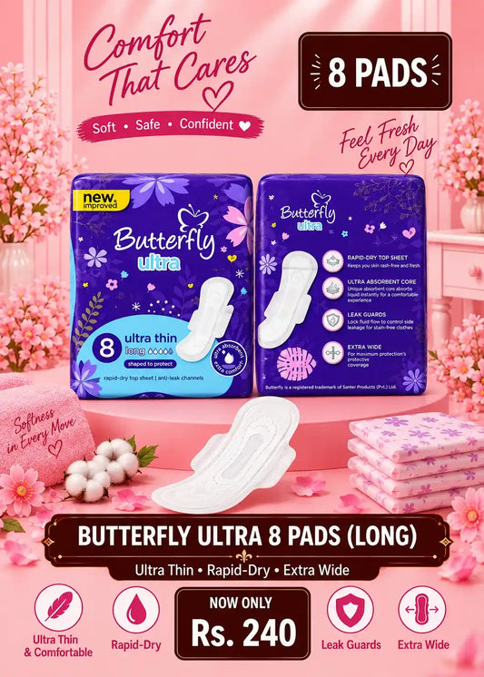 Butterfly Ultra 8 Pads (Long) Ultra Thin Sanitary Napkins
