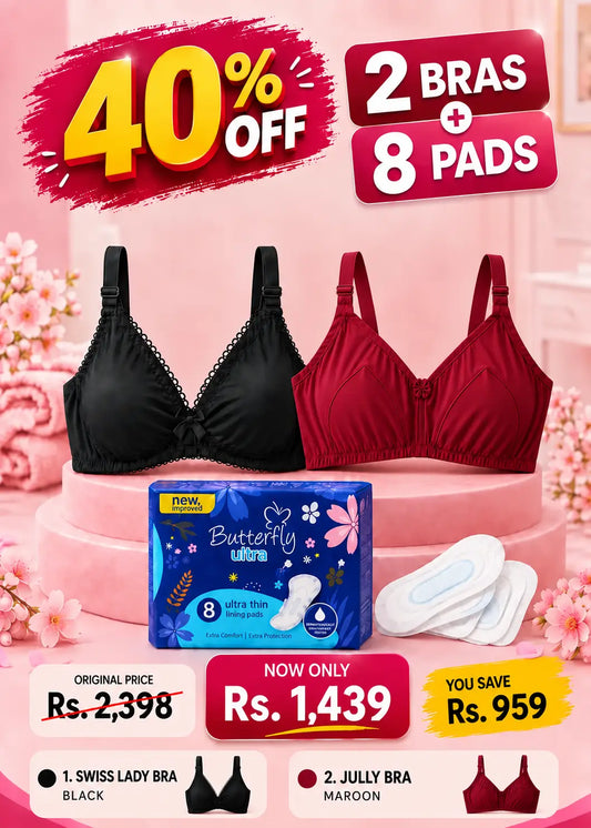 Comfort & Care Bundle Offer | Jully Bra + Swiss Lady Bra + Butterfly Ultra Thin Pads