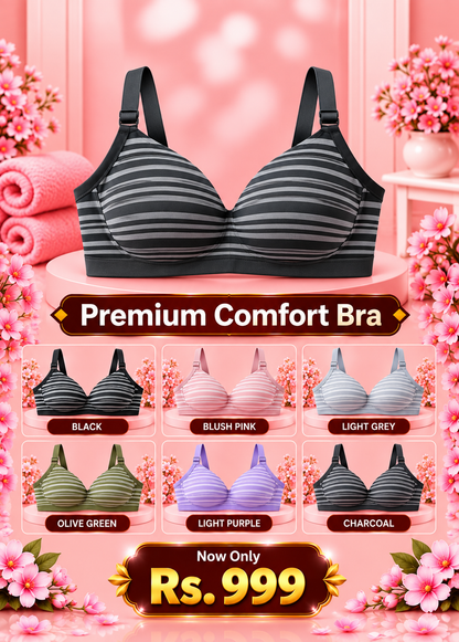 Premium Comfort Striped Bra for Women – Soft, Wire-Free & Breathable
