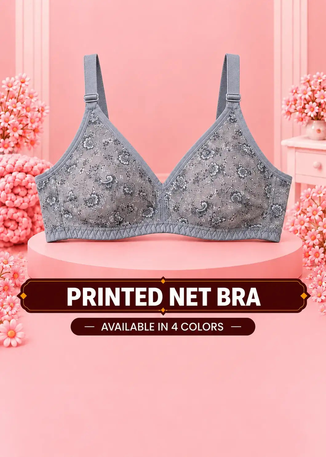 Printed Net Bra