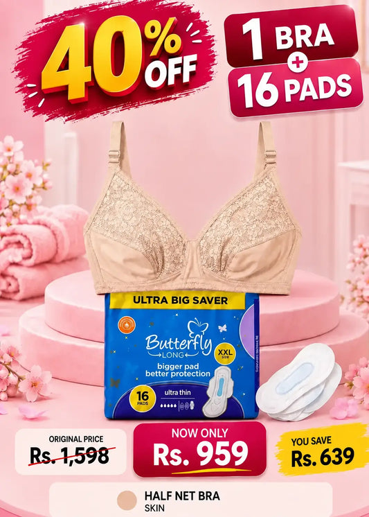 Comfort & Care Bundle Offer | Half Net Bra + Butterfly Long 16 Pads XXL