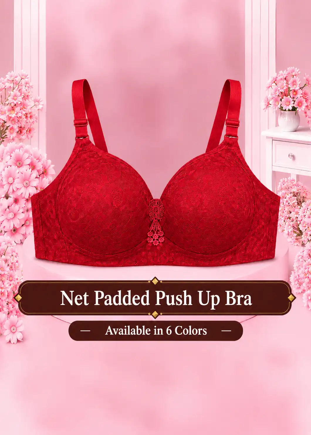 Net Padded Push Up Bra