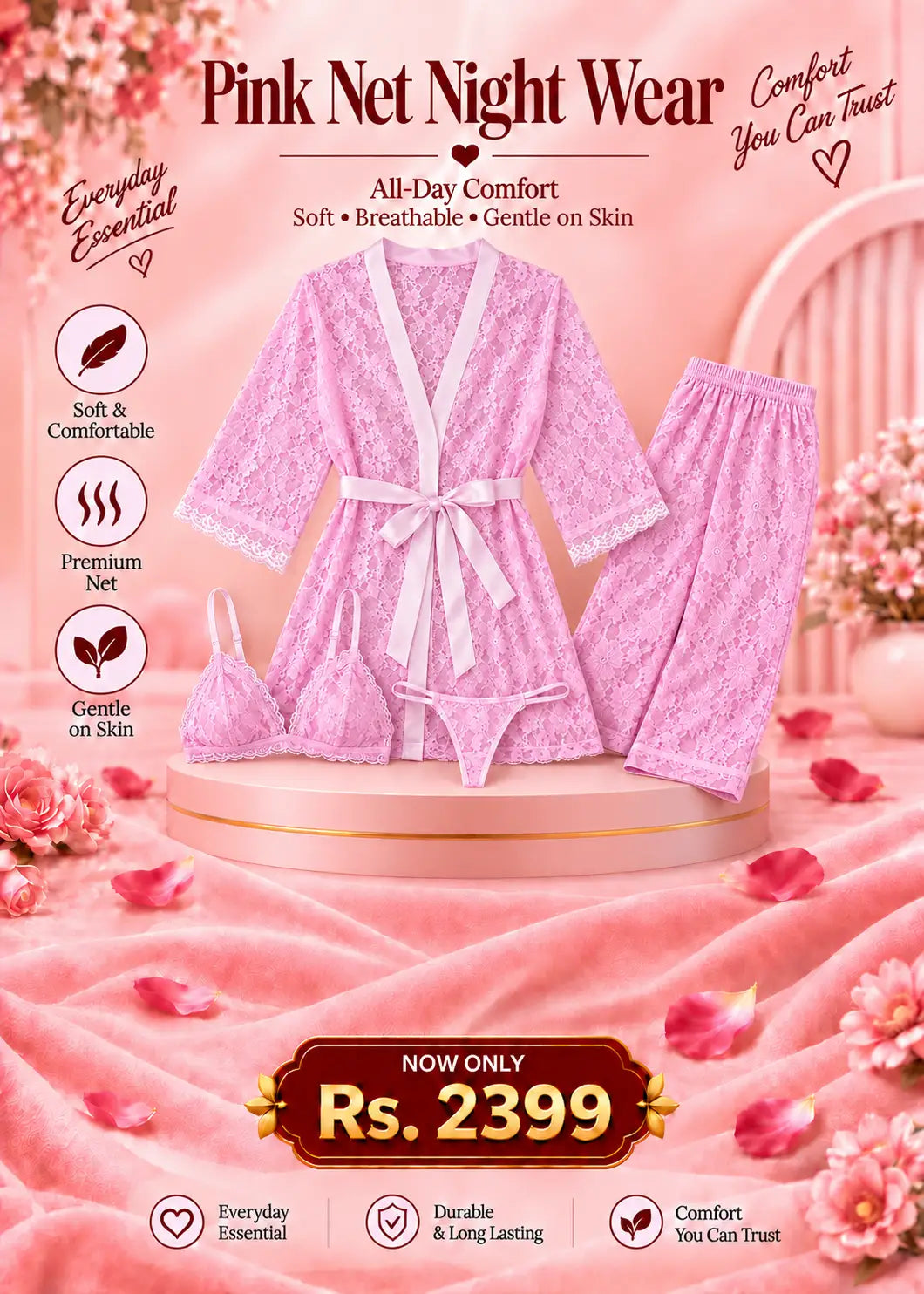 Pink Net Night Wear