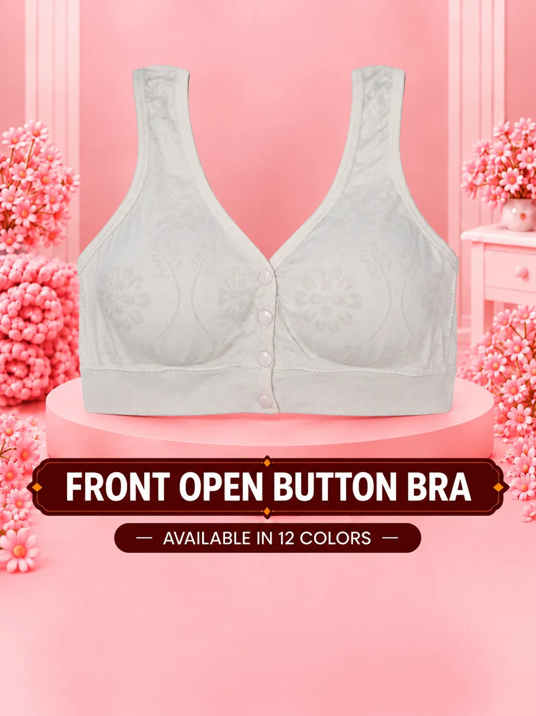 Front Open Padded Button Bra