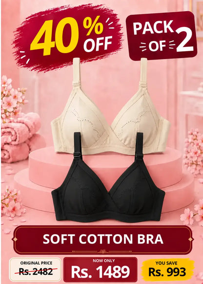 Soft Cotton Bra Pack of 2  Black and Skin