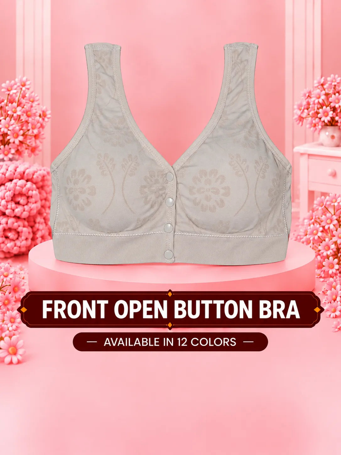 Front Open Padded Button Bra