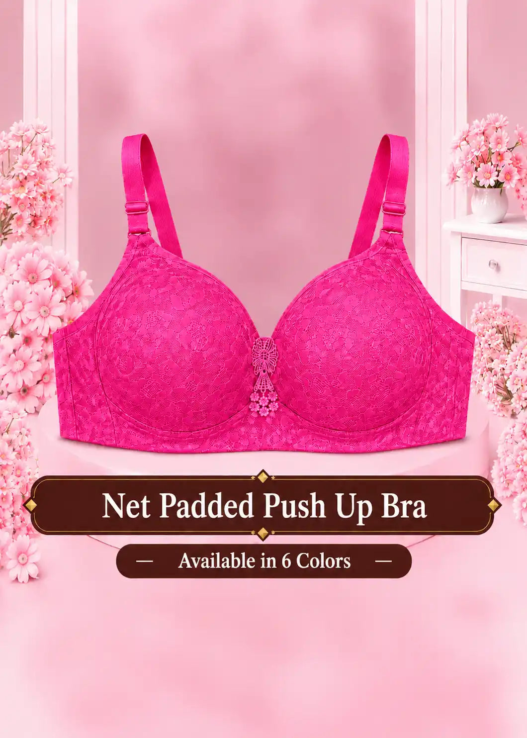 Net Padded Push Up Bra