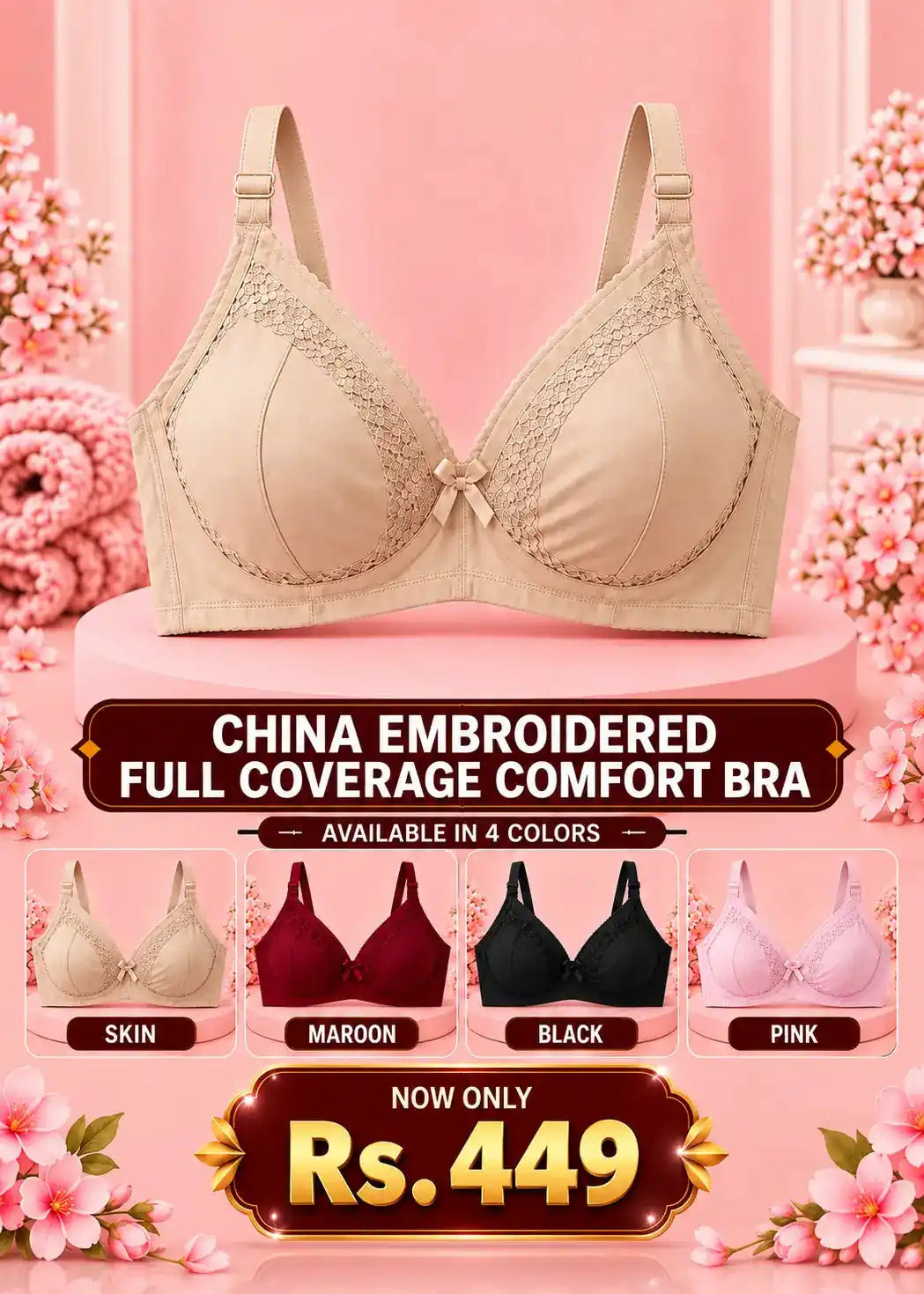 China Embroidered Full Coverage Comfort Bra for Women