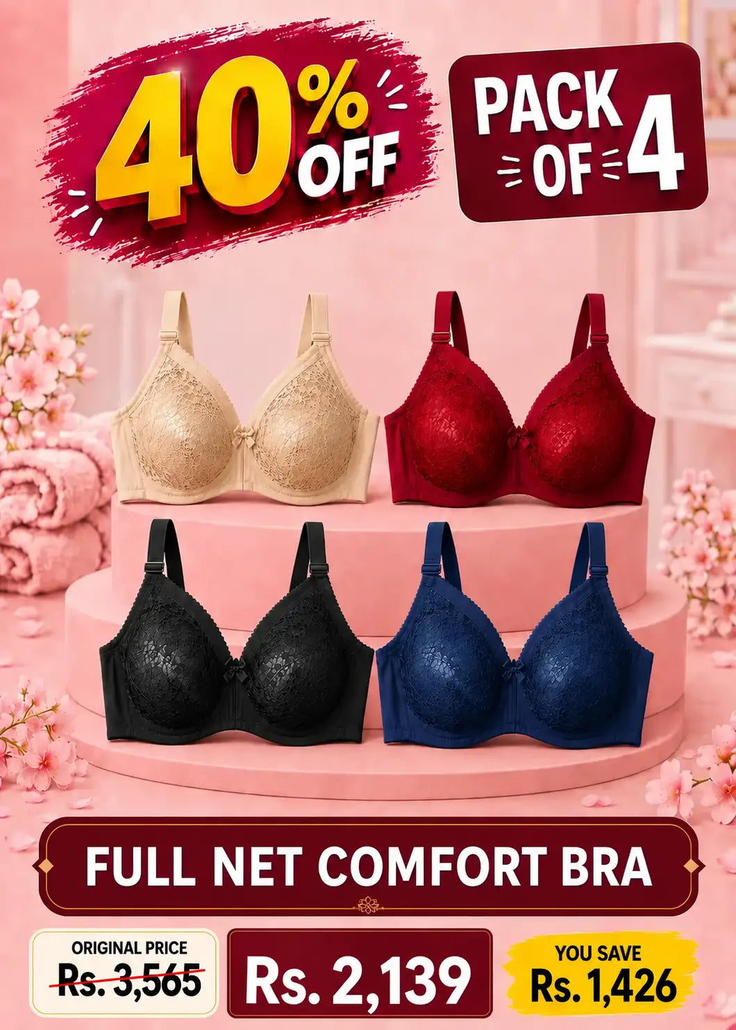 Full Net Comfort Bra Pack of 4