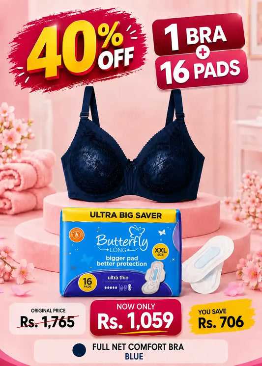 Comfort & Care Bundle Offer | Full Net Comfort Bra + Butterfly Long Pads XXL Pack of 16
