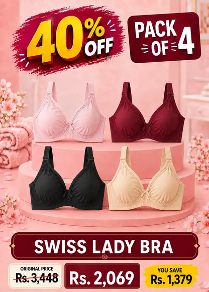 Swiss Lady Bra Pack of 4 Black, Pink, Maroon & Skin