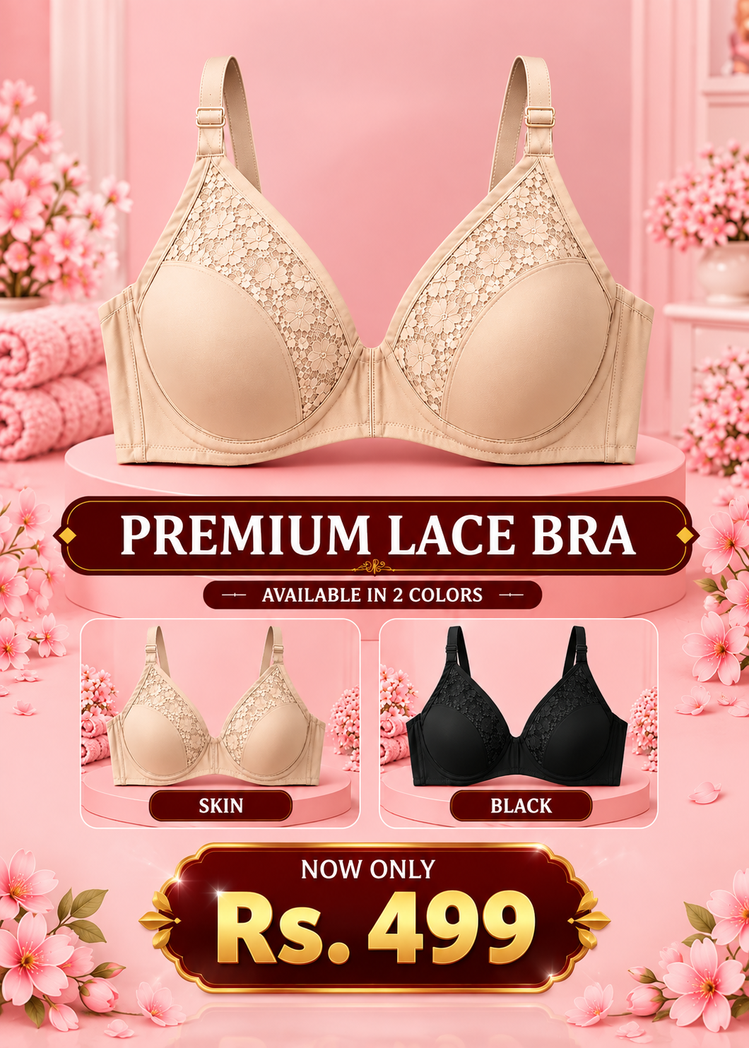 Black Nude Premium Lace Bra