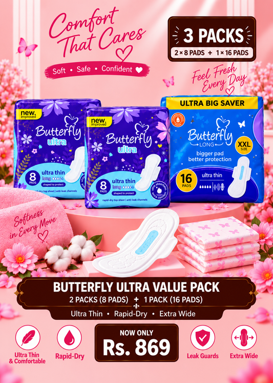 Butterfly Ultra Value Pack – 3 Packs | 32 Pads