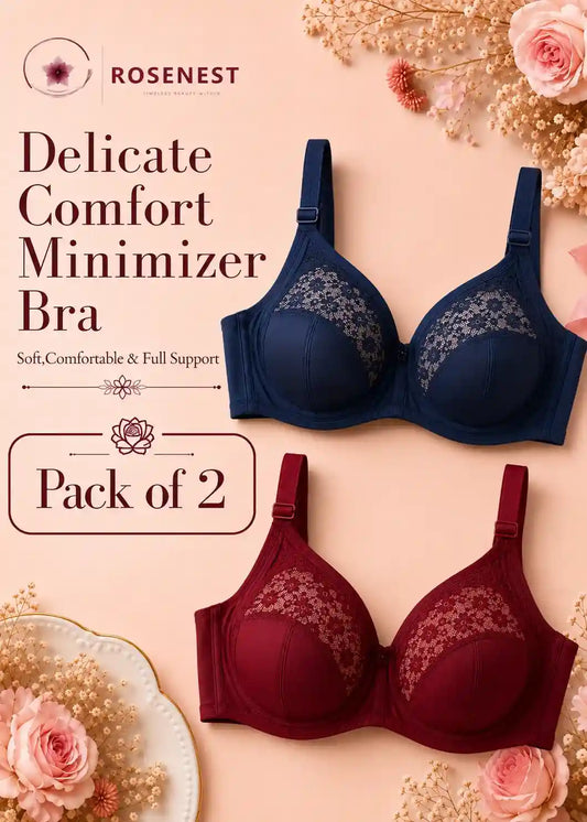 Delicate Comfort Minimizer Bra Pack of 2  Navy Blue and Maroon