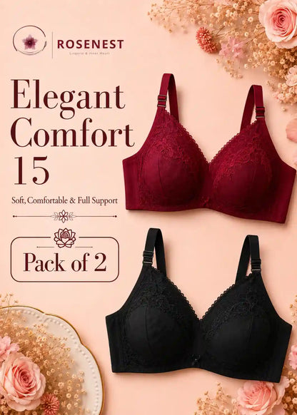 ELEGANT Comfort 15 Bra Pack of 2 Black and Maroon