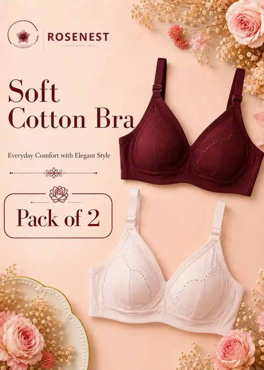 Soft Cotton Bra Pack of 2 Maroon and Pink