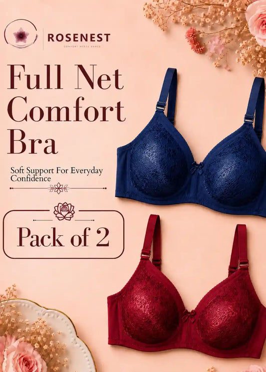 Full Net Comfort Bra Pack of 2 Navy Blue & Maroon