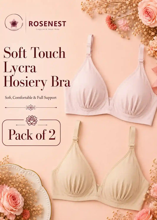 Soft Touch Lycra Hosiery Bra Pack of 2 Pink and Skin
