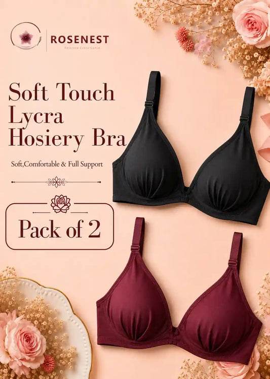 Soft Touch Lycra Hosiery Bra Pack of 2 Maroon and Black