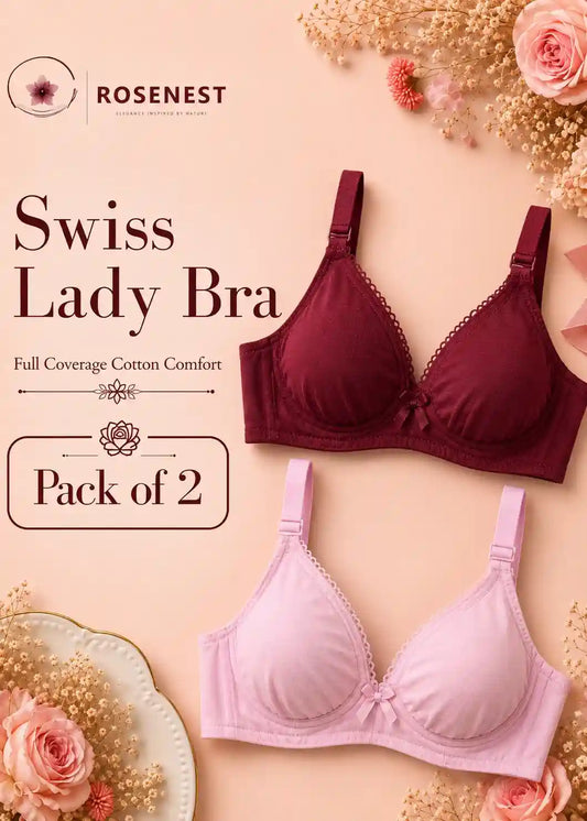 Swiss Lady Bra Pack of 2 | Pink and Maroon