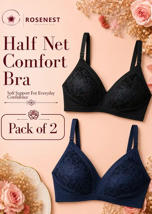 Half Net Comfort Bra Pack of 2 |  Navy Blue and Black