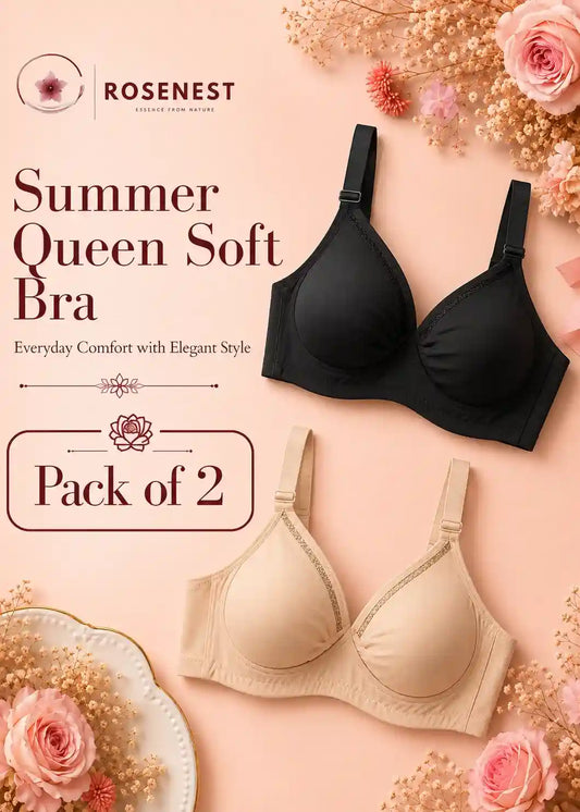 Summer Queen Soft Cotton Bra Pack of 2 Skin and Black