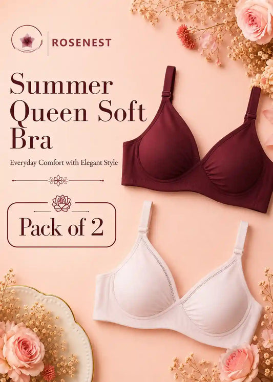 Summer Queen Soft Cotton Bra Pack of 2 Maroon and Pink