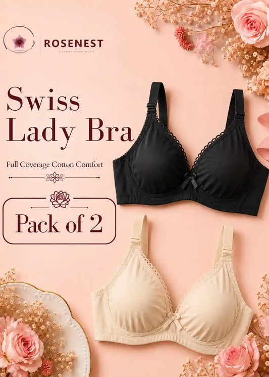 Swiss Lady Bra Pack of 2 | Black and Skin
