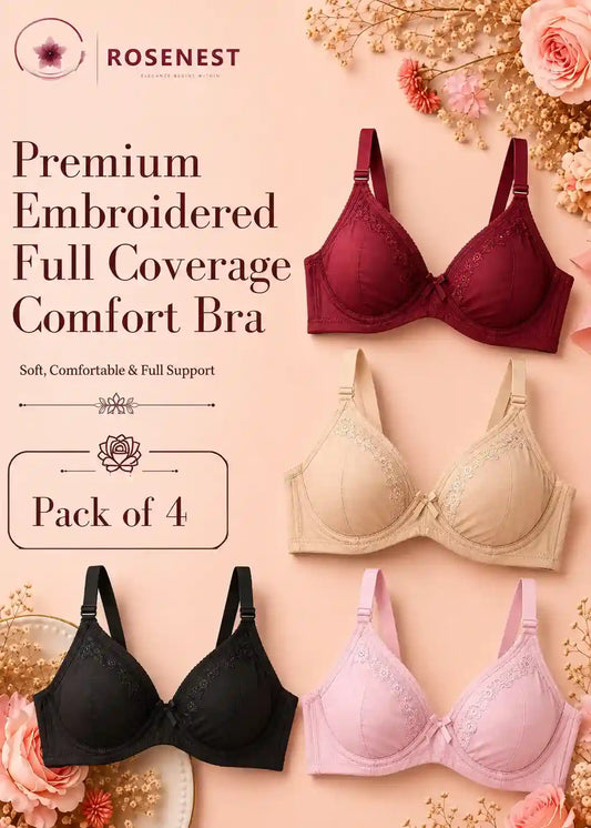 Premium Embroidered Full Coverage Bra Pack of 4