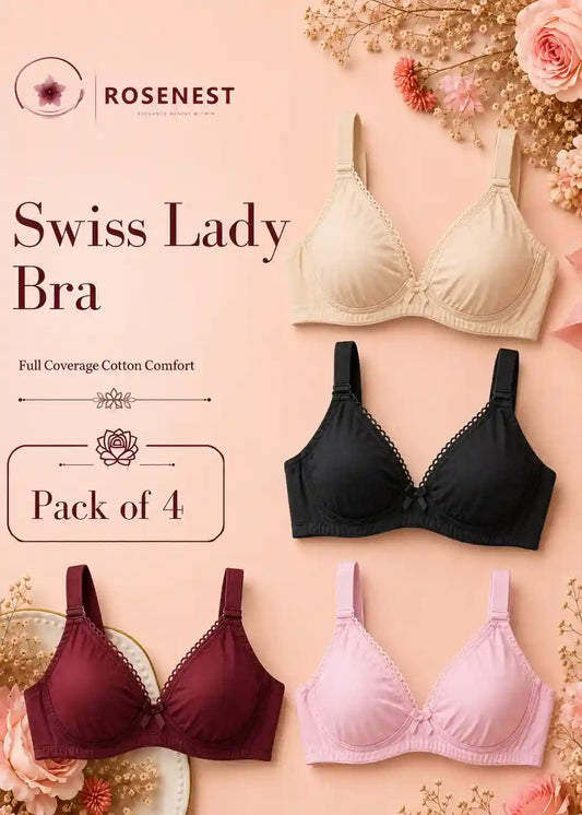 Swiss Lady Bra Pack of 4 Black, Pink, Maroon & Skin