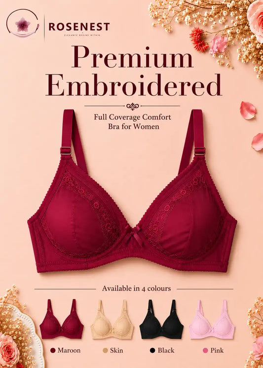 Premium Embroidered Full Coverage Comfort Bra for Women