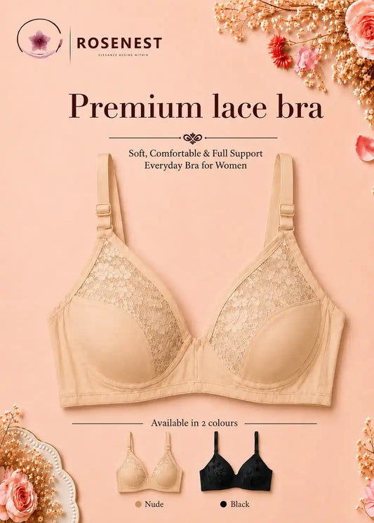 Black Nude Premium Lace Bra