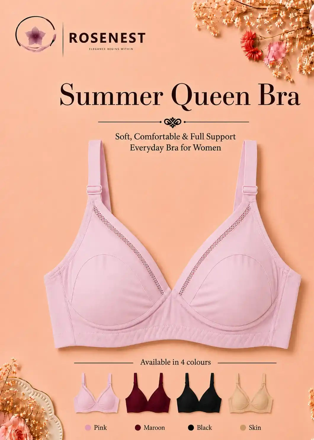 Summer Queen Soft Cotton Bra  Everyday Comfort with Elegant Style