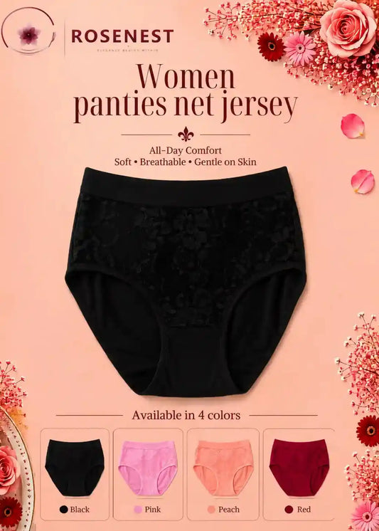 Women Panties Net Jersey | Floral Lace Brief