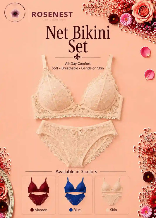 Net Bikini Set | Available in Blue, Maroon & Skin