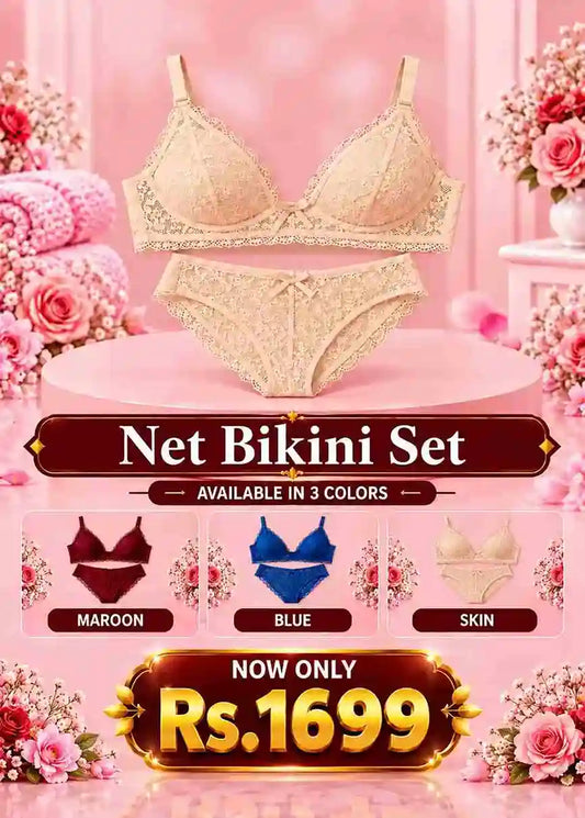 Net Bikini Set | Available in Blue, Maroon & Skin