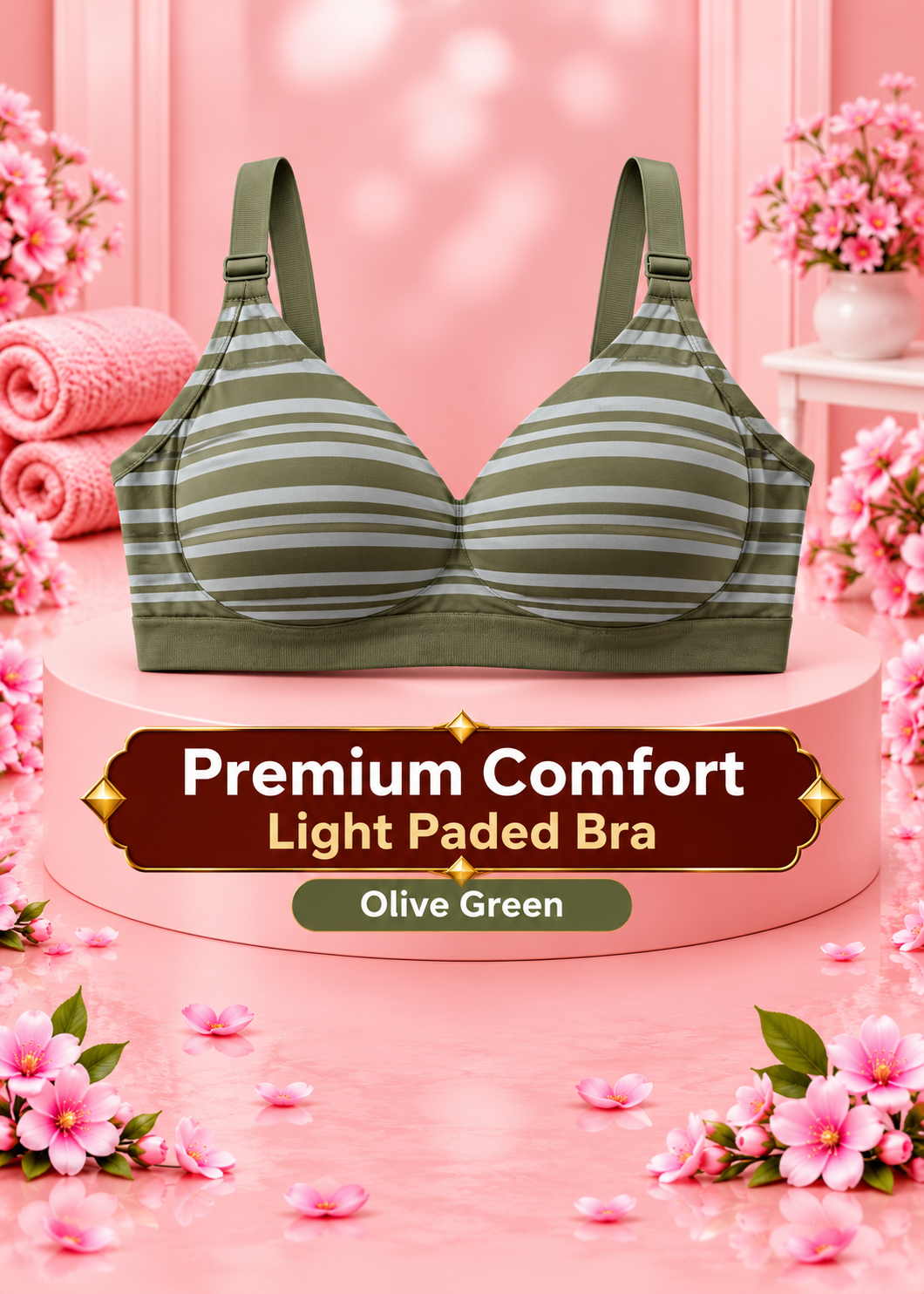 Premium Comfort Striped Bra for Women – Soft, Wire-Free & Breathable