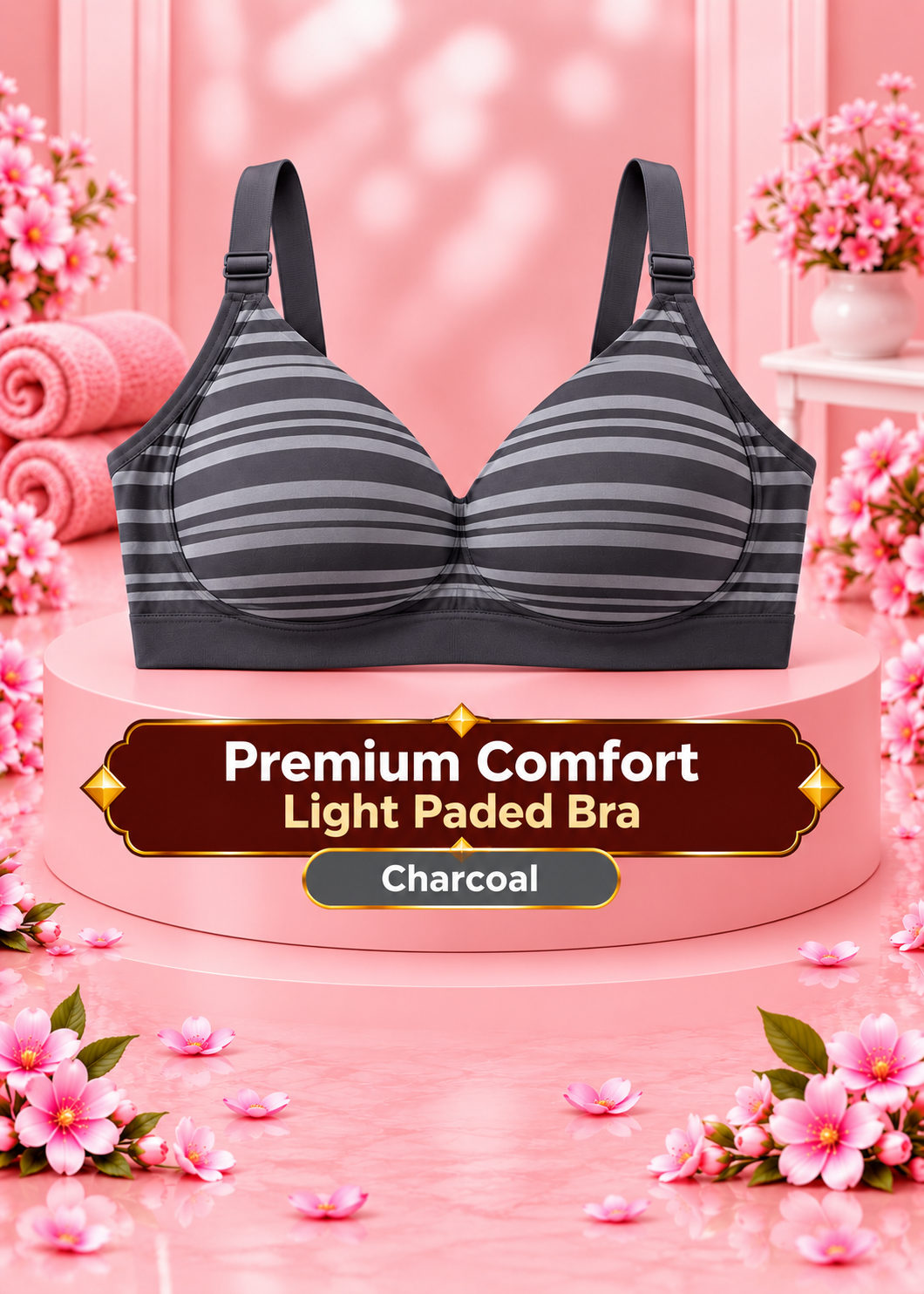 Premium Comfort Striped Bra for Women – Soft, Wire-Free & Breathable