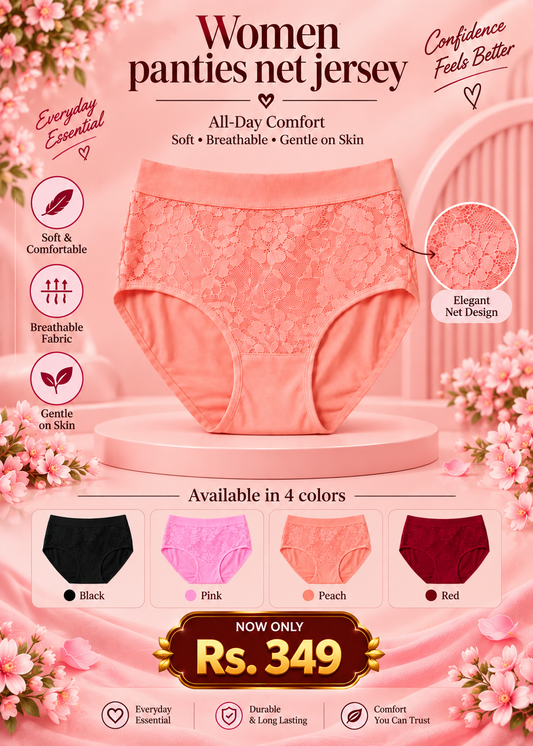 Women Panties Net Jersey | Floral Lace Brief