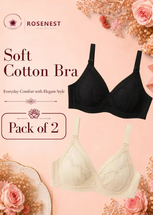 Soft Cotton Bra Pack of 2  Black and Skin
