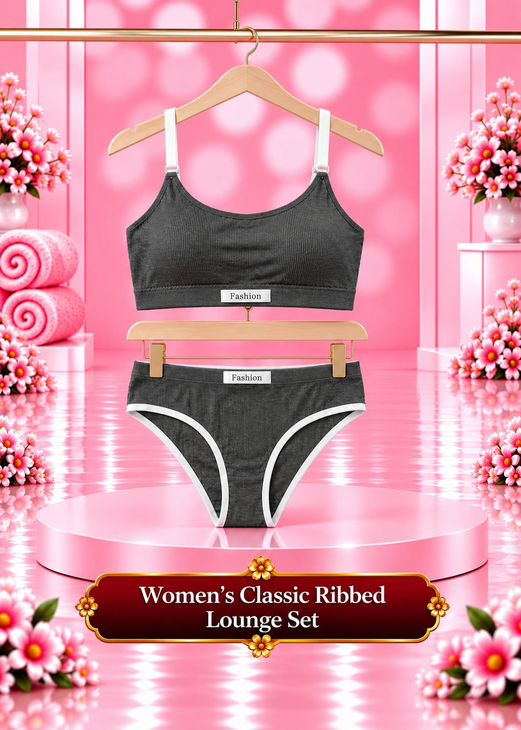 Women's Classic Ribbed Bra and Panty Set