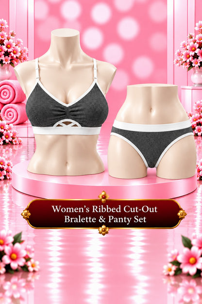 Women's Ribbed Cut-Out Bralette & Panty Set – Matching Two-Piece Lingerie Set