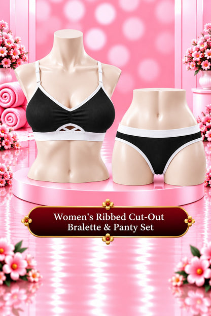 Women's Ribbed Cut-Out Bralette & Panty Set – Matching Two-Piece Lingerie Set