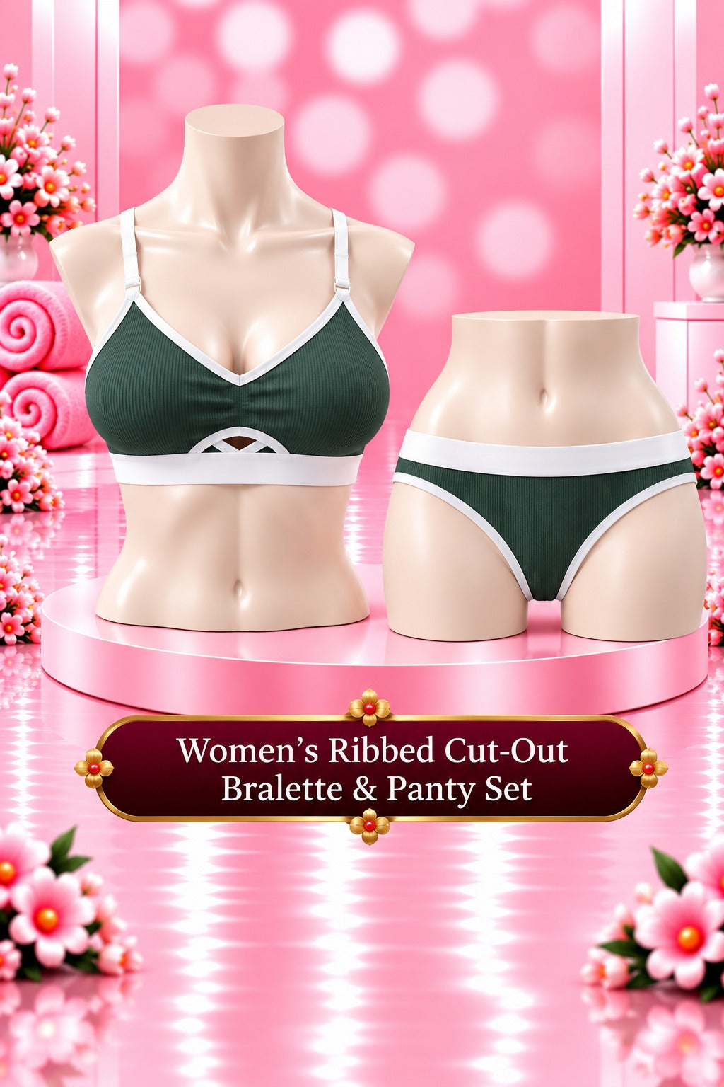 Women's Ribbed Cut-Out Bralette & Panty Set – Matching Two-Piece Lingerie Set