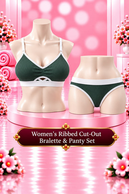 Women's Ribbed Cut-Out Bralette & Panty Set – Matching Two-Piece Lingerie Set