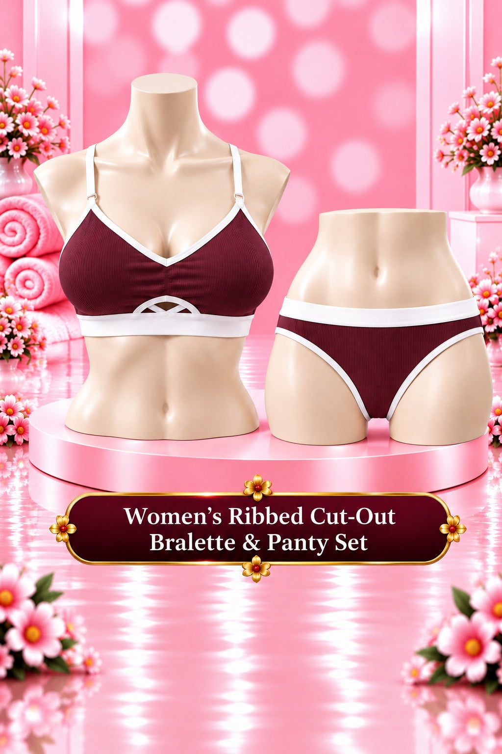 Women's Ribbed Cut-Out Bralette & Panty Set – Matching Two-Piece Lingerie Set