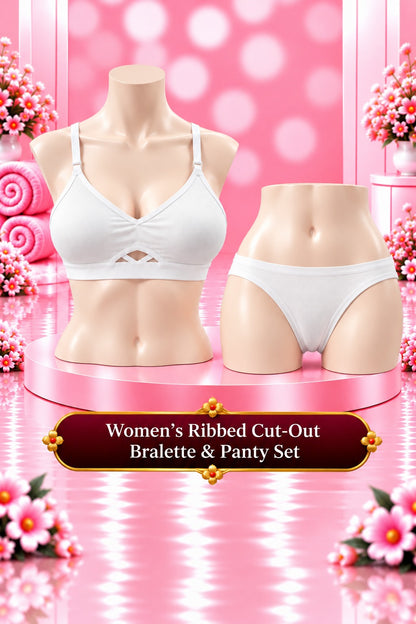 Women's Ribbed Cut-Out Bralette & Panty Set – Matching Two-Piece Lingerie Set