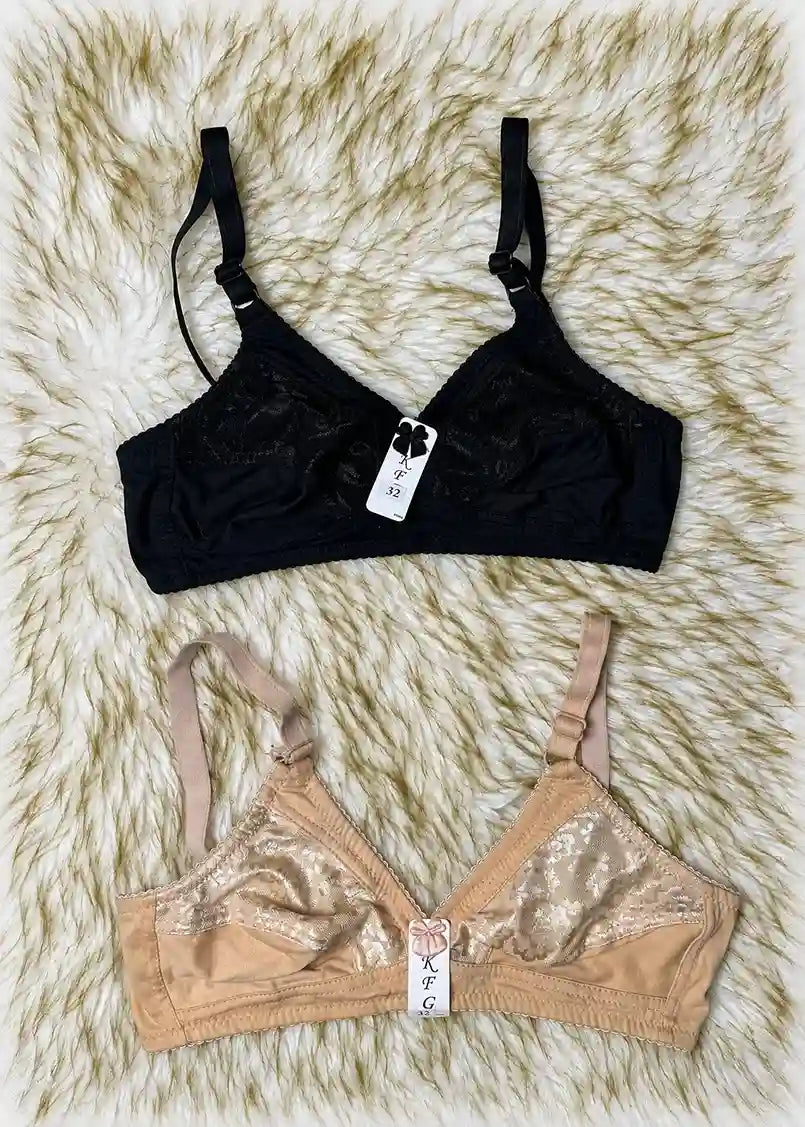 Black and Nude Premium Lace Bra Pack of 2